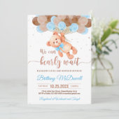 Editable Teddy Bear Baby Dusche Einladung Blue (Stehend Vorderseite)