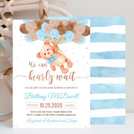 Editable Teddy Bear Baby Dusche Einladung Blue