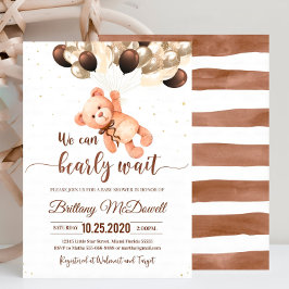 Editable Teddy Bear Baby Dusche Einladung Brown