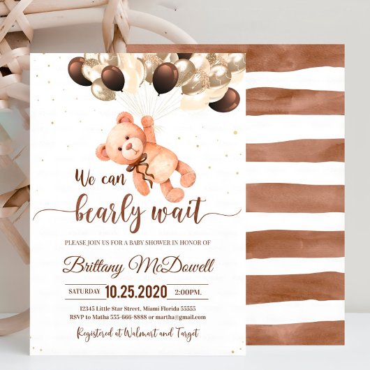 Editable Teddy Bear Baby Dusche Einladung Brown