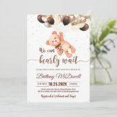 Editable Teddy Bear Baby Dusche Einladung Brown (Stehend Vorderseite)