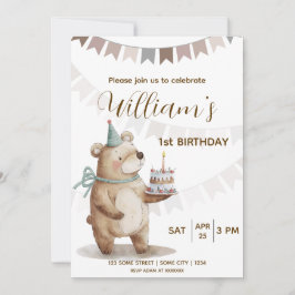 Editable Teddy Bear First Birthday Invitation  Einladung