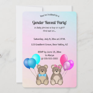 Editable Teddy Bears and Balloons Gender Reveal Einladung