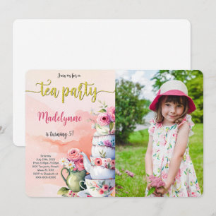 Editable Tee Party Birthday Foto Einladung