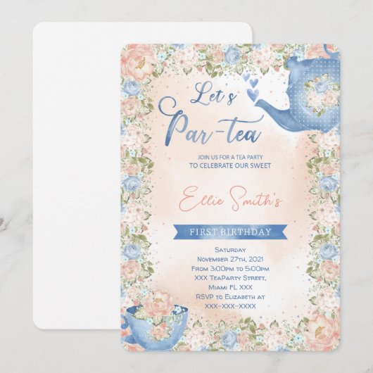 Editable Tee-Party Einladung (Vorne/Hinten)