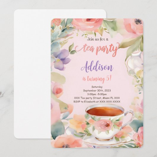 Editable Tee Party Geburtstagsparty Einladung (Vorne/Hinten)