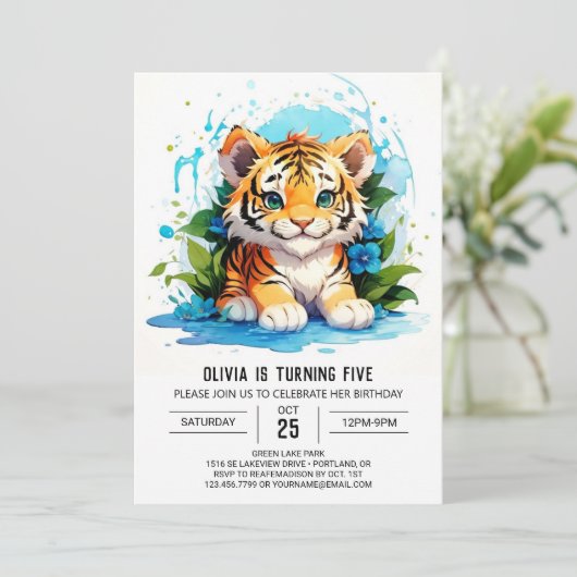 Editable Tiger Boy Birthday Einladung (Stehend Vorderseite)