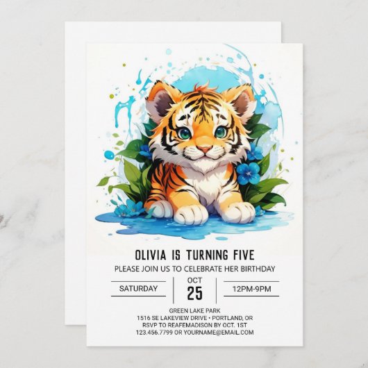 Editable Tiger Boy Birthday Einladung (Vorne/Hinten)