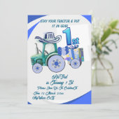 Editable Tractor Birthday Einladung, Green Tracto Einladung (Stehend Vorderseite)