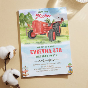 Editable Tractor Birthday Einladung Party