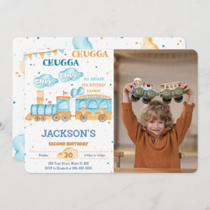 Editable Train Birthday Foto Einladung