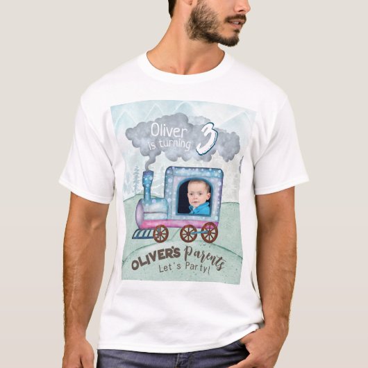 Editable Train Birthday thematisch T-Shirt (Vorderseite)