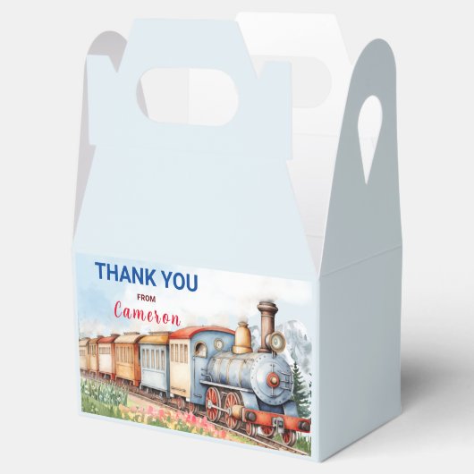 Editable Train Gable Box/Favor Box Train Adventure Geschenkschachtel (Geöffnet)