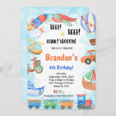 Editable Transportation Birthday Party Einladung (Vorne/Hinten)