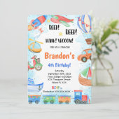 Editable Transportation Birthday Party Einladung (Stehend Vorderseite)