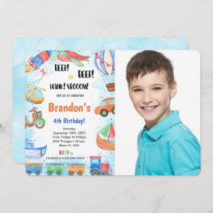Editable Transportation Birthday Party Foto Einladung