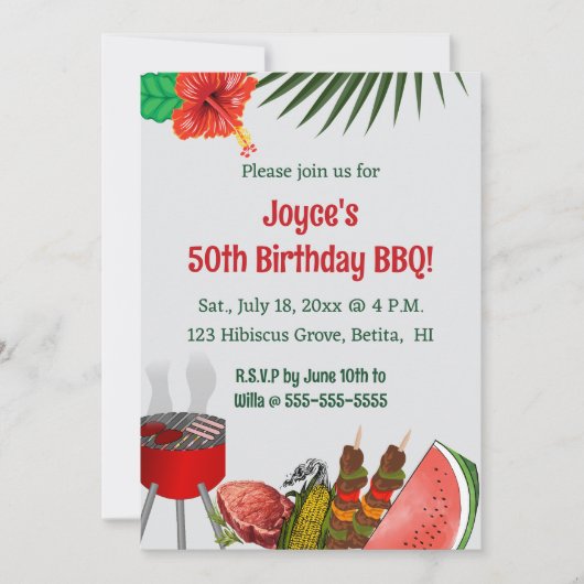 Editable Tropical Birthday GRILLEN Party Einladung (Vorderseite)