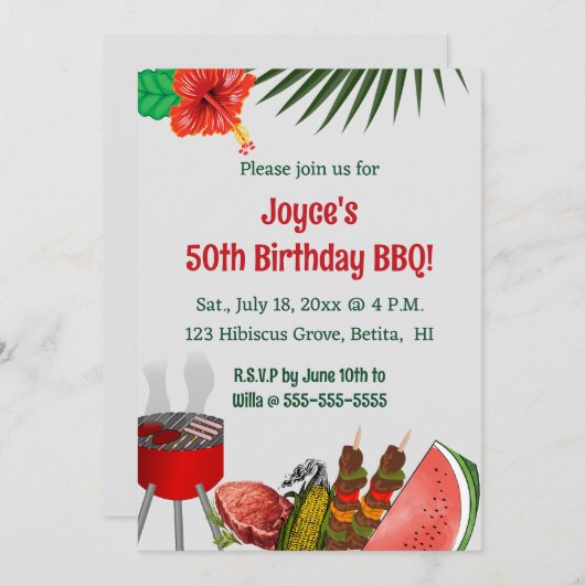 Editable Tropical Birthday GRILLEN Party Einladung (Vorne/Hinten)