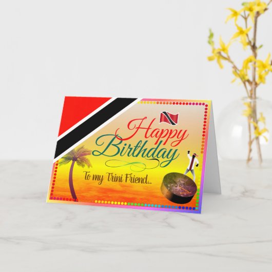 Editable Tropical Happy Birthday mein Trini Freund Karte (Gelbe Blume)