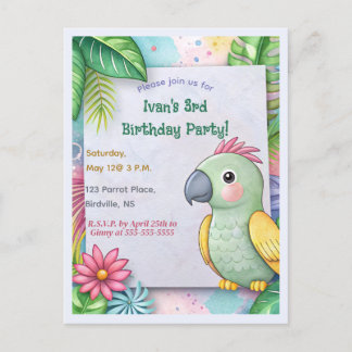 Editable Tropical Parrot Birthday Einladungspostkarte