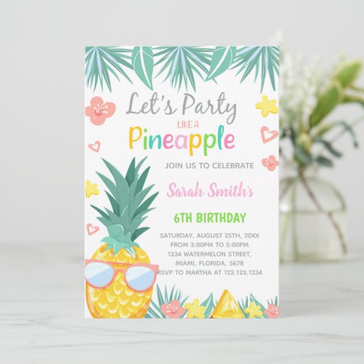 Editable Tropical Summer Printable Einladung (Stehend Vorderseite)