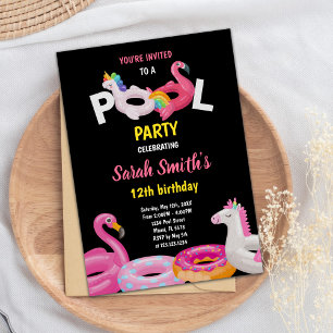 Editable Tropical Summer Swim Party laden Einladung