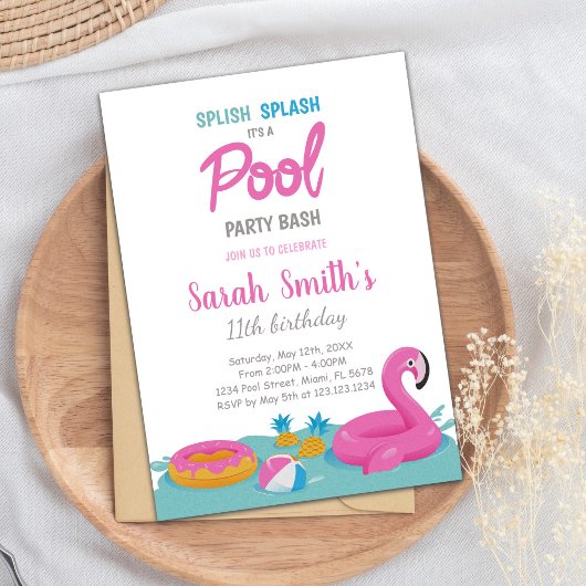 Editable Tropical Summer Swim Party laden Einladung