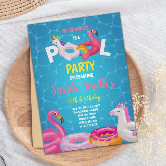 Editable Tropical Summer Swim Party laden Einladung