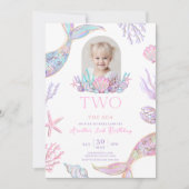 Editable Two The Sea Mermaid Tail Invite Girl Glit Einladung (Vorderseite)