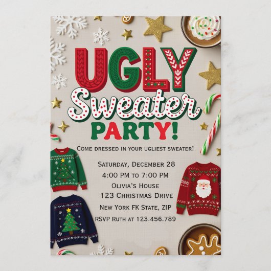 Editable Ugly Sweater Party Einladung (Vorderseite)