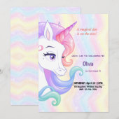 Editable Unicorn Birthday Einladung (Vorne/Hinten)