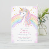 Editable Unicorn Birthday Invitation | Pastel Rain Einladung (Stehend Vorderseite)