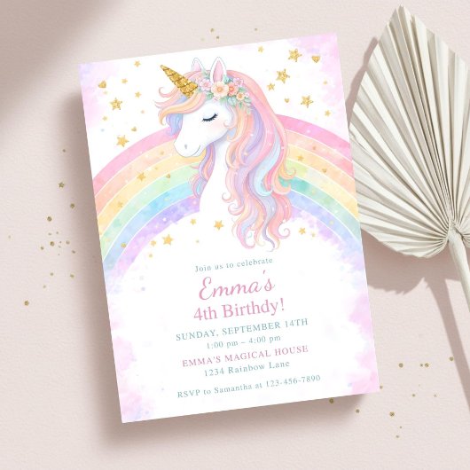 Editable Unicorn Birthday Invitation | Pastel Rain Einladung