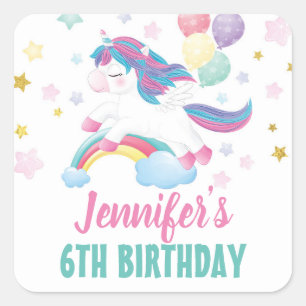 Editable Unicorn Birthday Party Gefallen Quadratischer Aufkleber