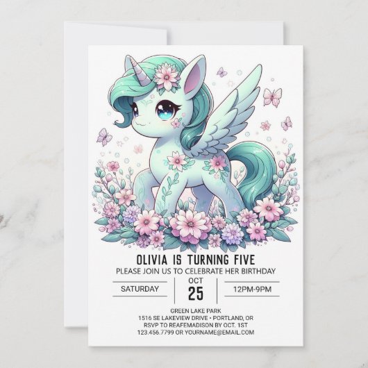 Editable Unicorn Digital Geburtstag Einladung (Vorderseite)