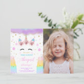 Editable Unicorn Foto Einladung (Stehend Vorderseite)