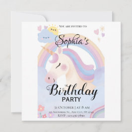Editable Unicorn Geburtstagsparty Einladung