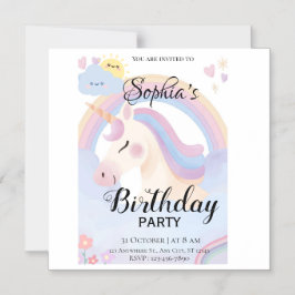 Editable Unicorn Geburtstagsparty Einladung