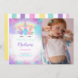 Editable Unicorn Geburtstagsparty Foto Einladung