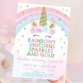 Editable Unicorn Rainbow Birthday Einladung Unico