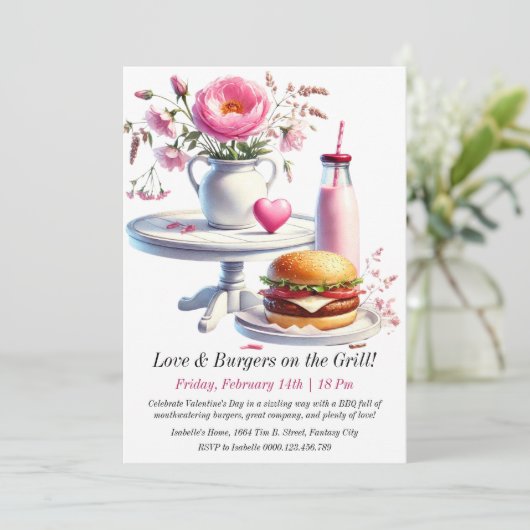 Editable Valentine's Day GRILLEN Einladung (Stehend Vorderseite)