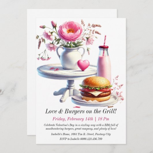 Editable Valentine's Day GRILLEN Einladung (Vorne/Hinten)