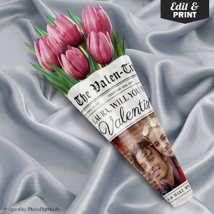 Editable Valentinstag Newspaper Blume Bouquet Geschenkpapier Set