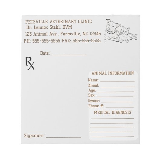 Editable Veterinary Dog and Cat Prescription Notizblock (Vorderseite)