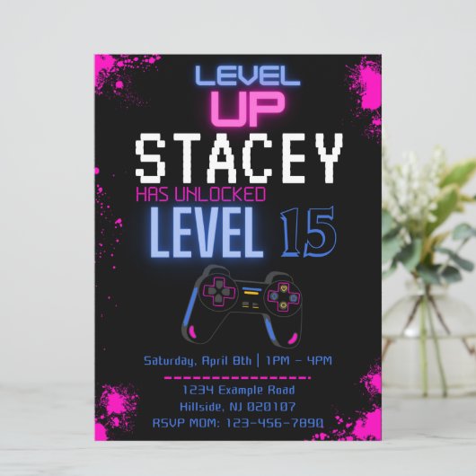 Editable Video Game Birthday Einladung (Stehend Vorderseite)