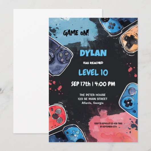 Editable Video Game Birthday Einladung Vorlage (Vorne/Hinten)