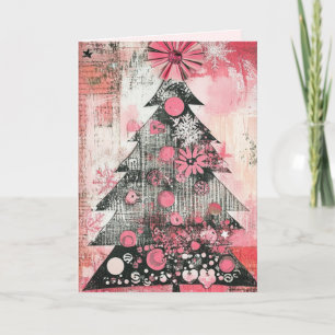 EDITABLE Vintag Pink Christmas Card Feiertagskarte