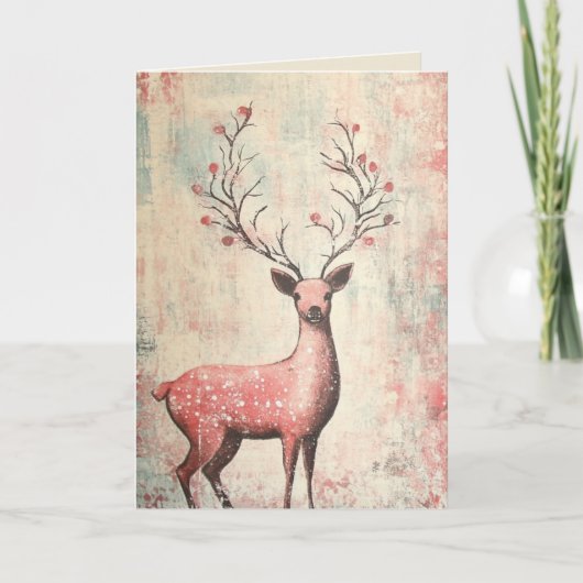 EDITABLE Vintag Pink Christmas Card Feiertagskarte (Vorderseite)