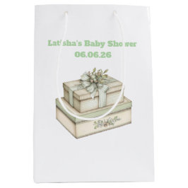 Editable Vintage Neutral Baby Shower Gift Bag Mittlere Geschenktüte