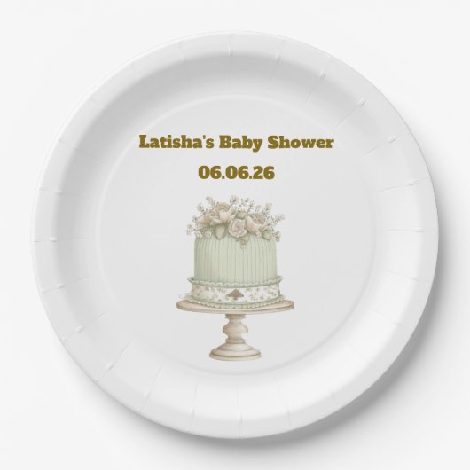 Editable Vintage Neutral Baby Shower  Pappteller (Vorderseite)